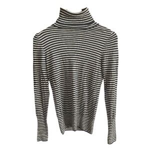 J.Crew Black and White Striped Wool Turtleneck Sweater